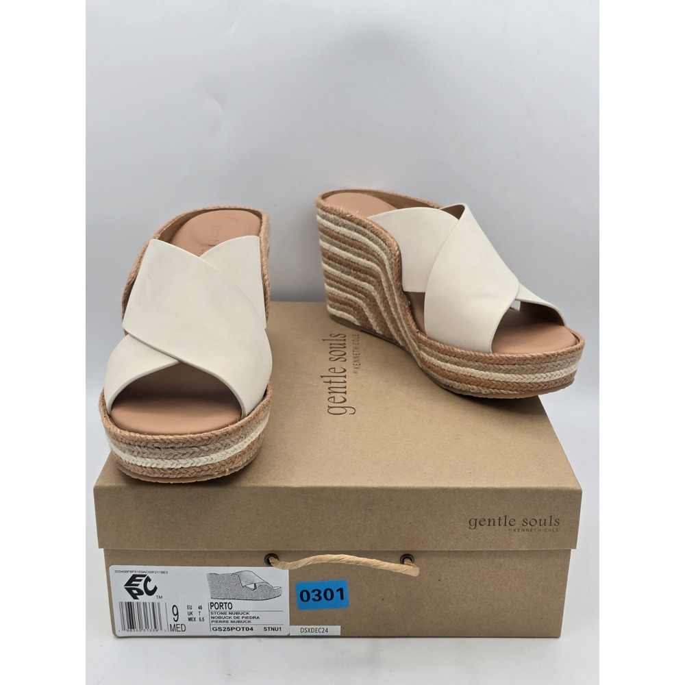 Gentle Souls by Kenneth Cole Women's Porto Wedge Sandal Sz 9 M Stone Nubuck